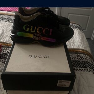 Gucci Black Sneakers with Rainbow Logo